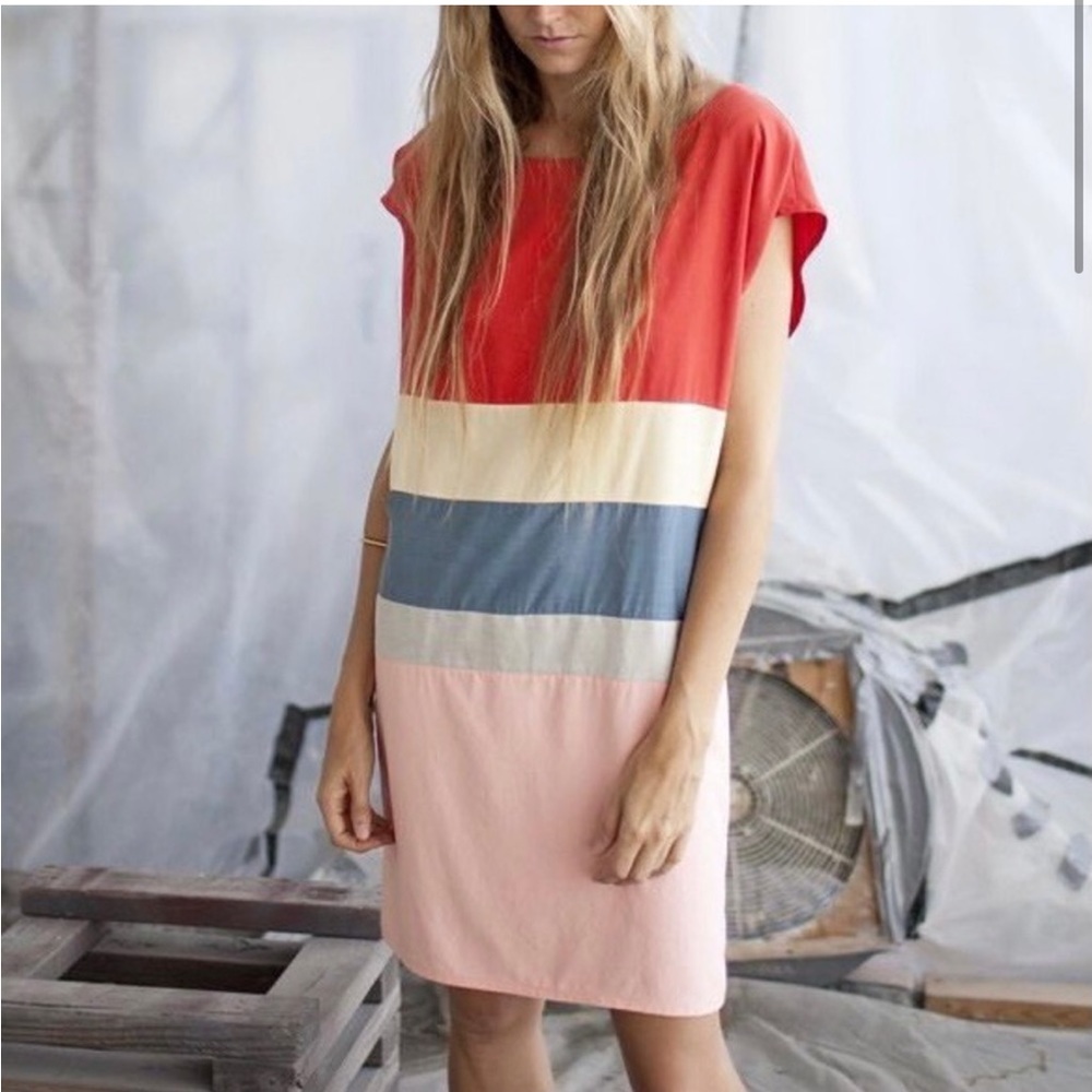 Jesse Kamm cotton + silk colorblock shift dress